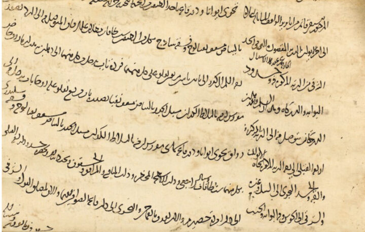 Example of curvilinear script used in a fifteenth century Mamluk chancery document, a legal record confirming the refurbishment of a waqf property, 1469 A.D.). Cambridge University Genizeh Collection T-S K2.96. (Image courtesy of the Cambridge University Genizah Collection.)