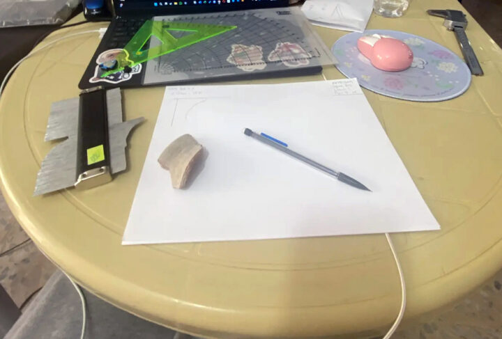 A potsherd ready to be drawn during the 2024 2024 Study Season at Khirbet al-Muhkayyat. Photo by Nina Rozic (Jennifer C. Groot Memorial Fellow).