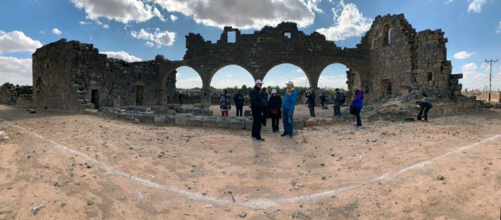 Panoramic view of Western Church at Umm al-Jimal, with Sustainability at the Margins FDS participants